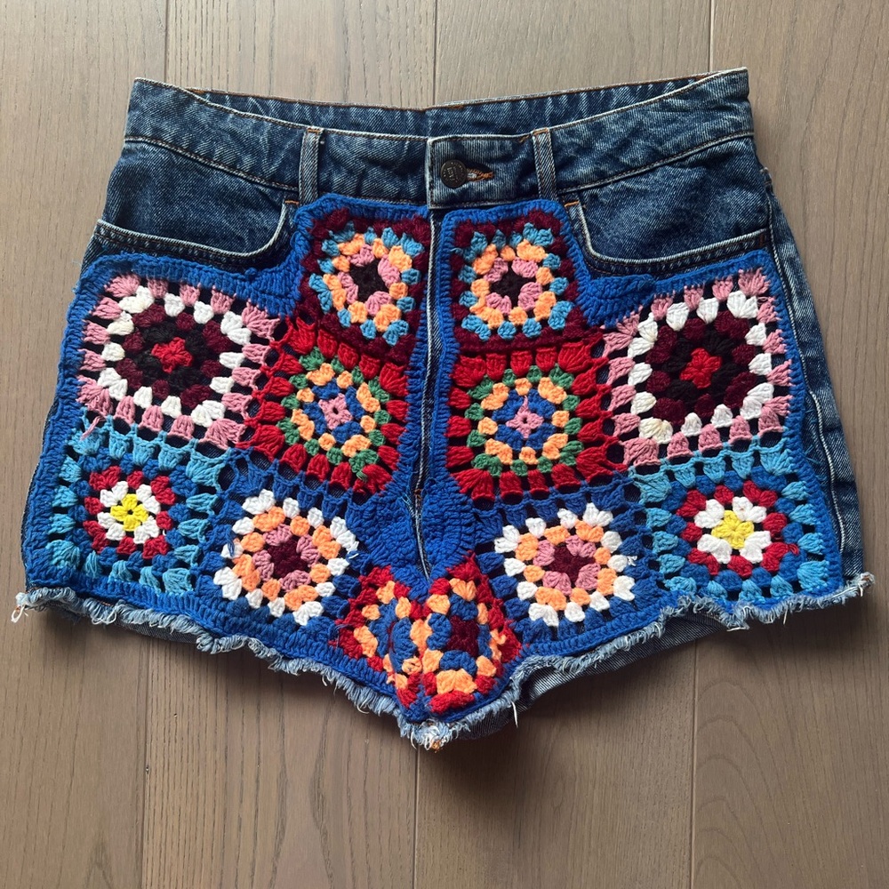 Farm Rio Colorful Crochet Knit Denim Jeans Shorts - 31 - Picture 7 of 12